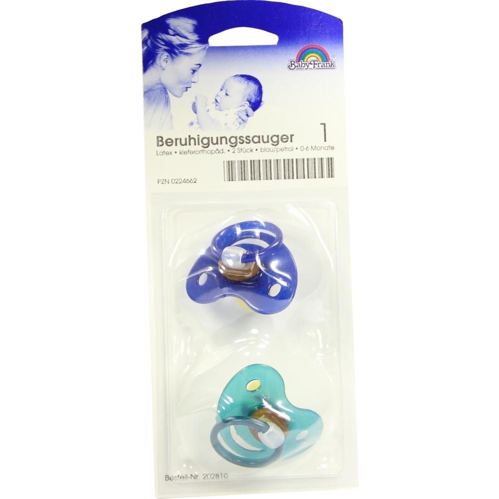 Verpackung mit zwei Schnullern in Blau und Petrol für Babys bis 6 Monate.