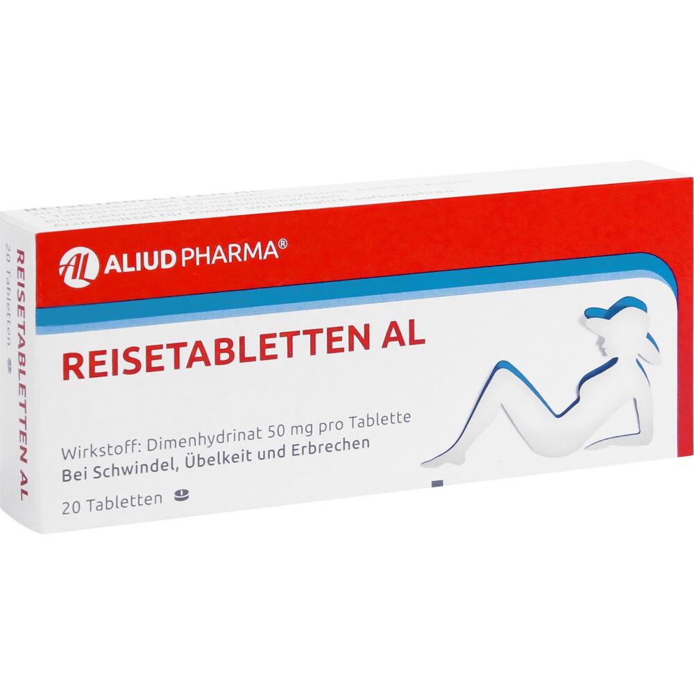 Eine Packung Tabletten gegen Reisekrankheit von Aliud Pharma.