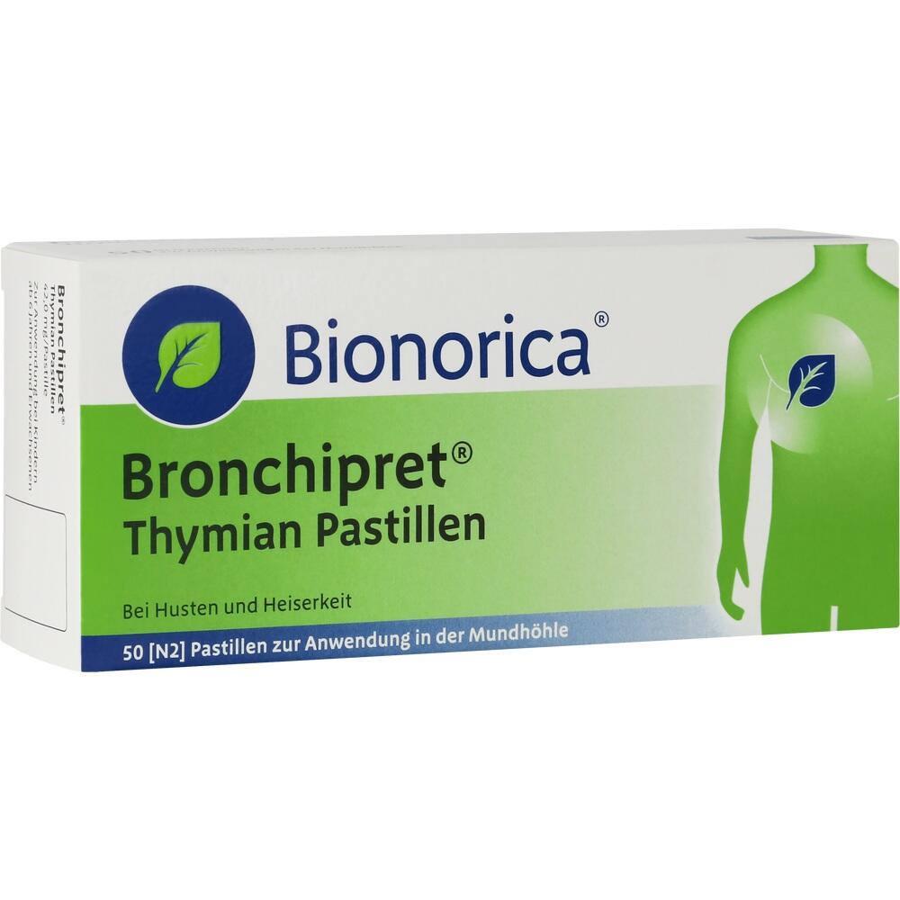 Grüne Packung von Bionorica mit Thymian-Pastillen gegen Husten und Heiserkeit.