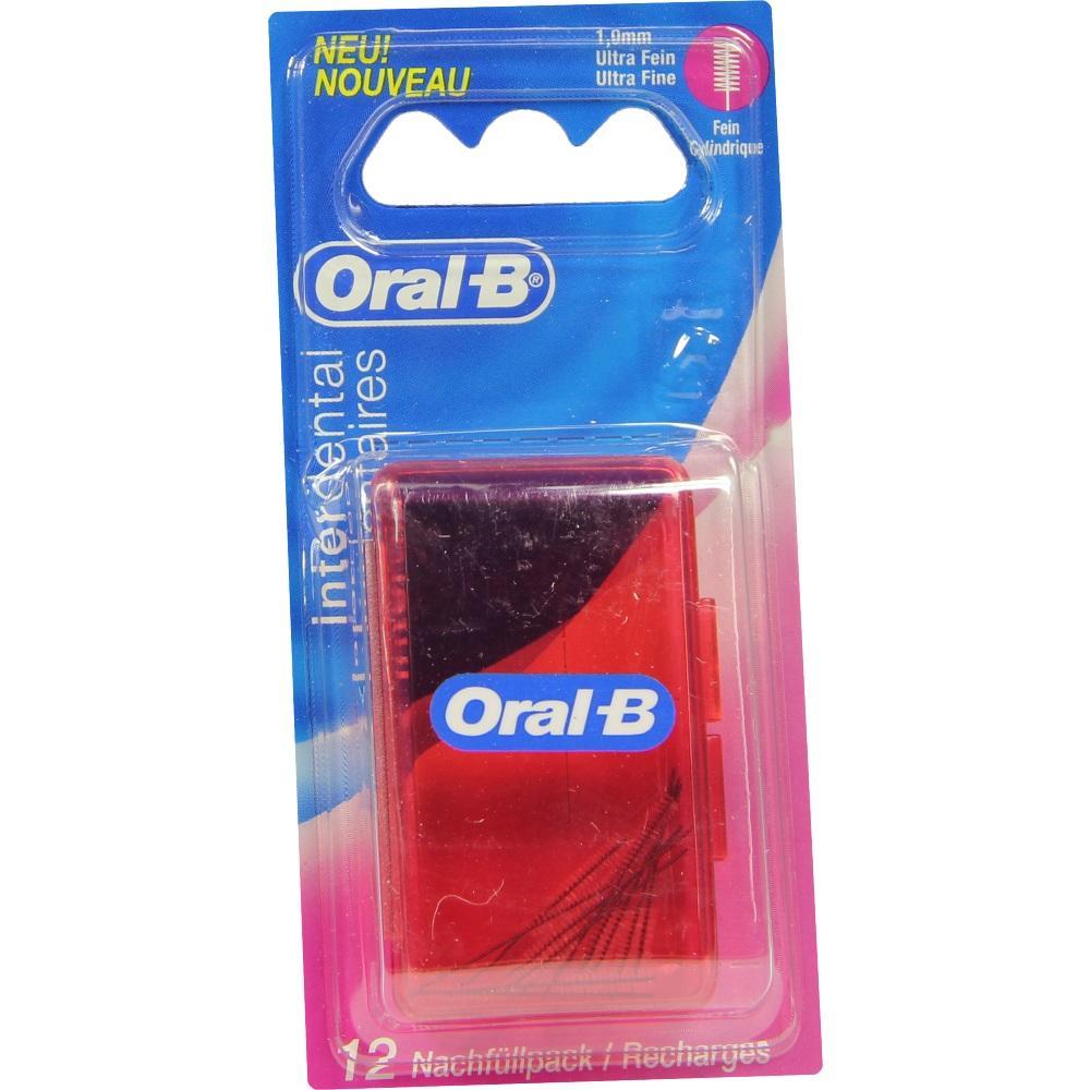 Verpackung von Oral-B Interdentalbürsten in blau und rot.