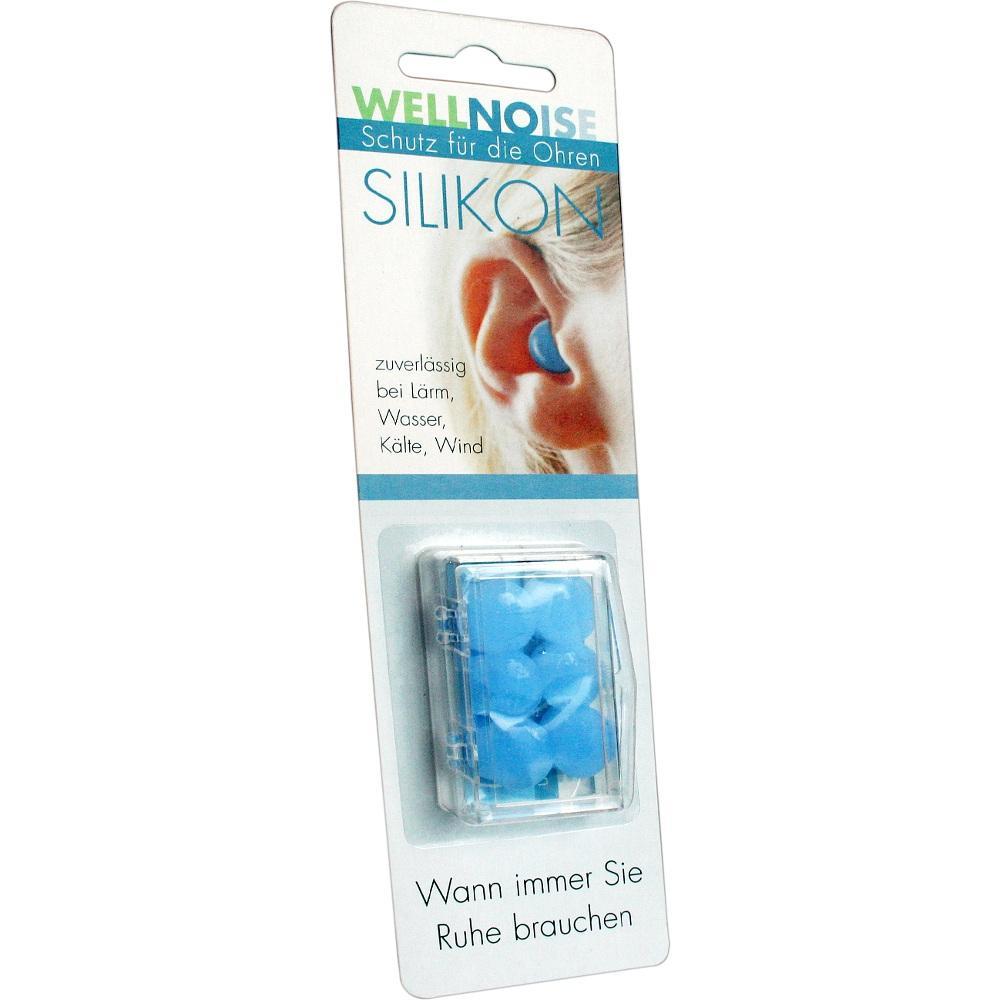 Verpackung mit blauen Silikon-Ohrstöpseln für Schutz vor Lärm und Wasser.