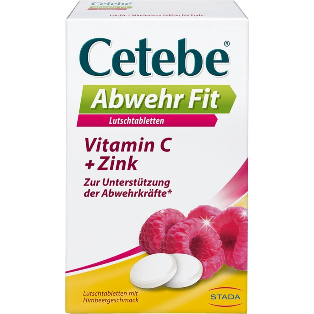 Packung Vitamin C und Zink Lutschtabletten mit Himbeergeschmack zur Unterstützung des Immunsystems.