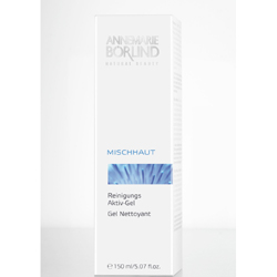 Weiße Verpackung mit blauem Text für ein Reinigungs-Gel von Annemarie Börlind.